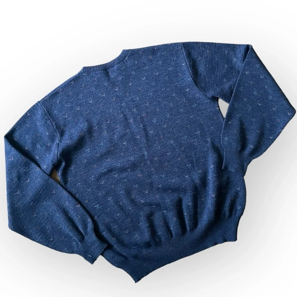 Mark Shale men’s vintage 100% Virgin Wool crewneck long sleeve sweater blue L